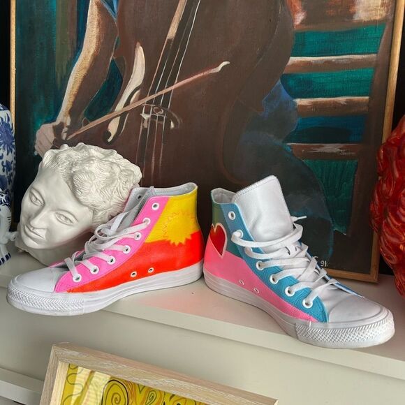 Converse Hand Painted Leather High Tops Trainers mens 6 / women’s 8 - Picture 16 of 16
